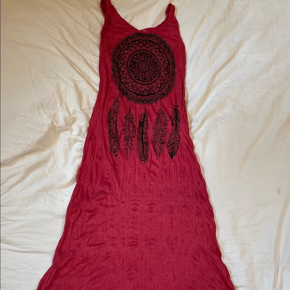 Cotton crinkle long tank dress for summer or beach travel